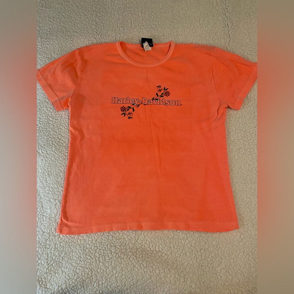 Harley-Davidson Coral Tee with Floral Motif